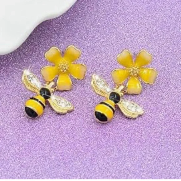 Bee Stud Gold Plated Dangle Drop Earrings for Women Jewelry - Picture 2 of 9